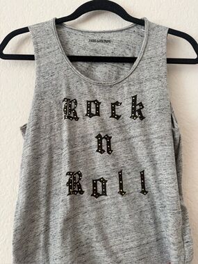 Zadig & Voltaire Gray Graphic Studded Tank